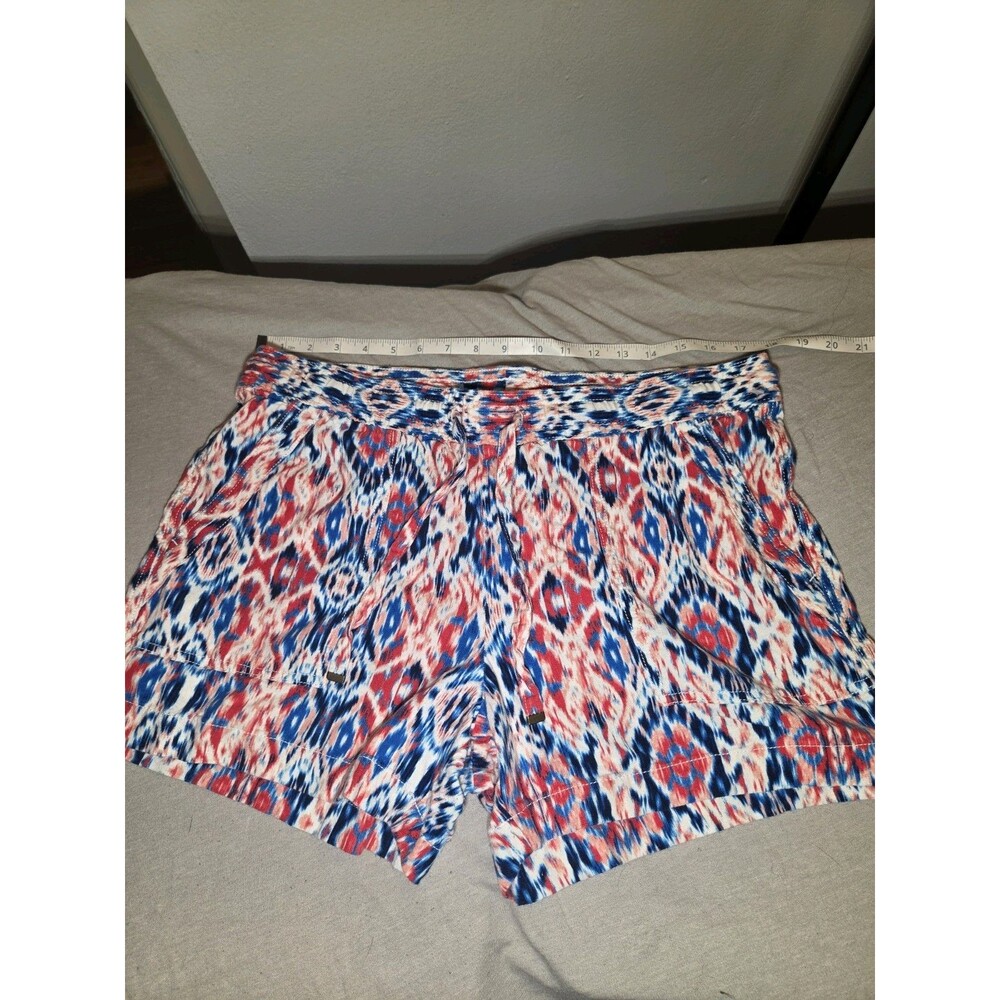 St Johns Bay Womens Shorts Large Linen Blend Red Blue Geometric Pull On